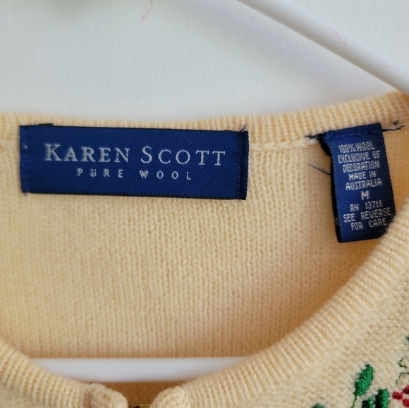 Karen Scott 100% wool embroided zip up cardigan top size M vintage - Picture 5 of 7